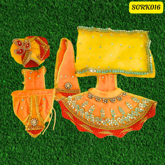 Yellow Velvet Designer Radha Krishna Outfit | SGRK016