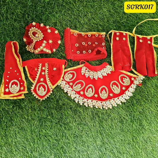Red Velvet Designer Radha Krishna Outfit | SGRK017
