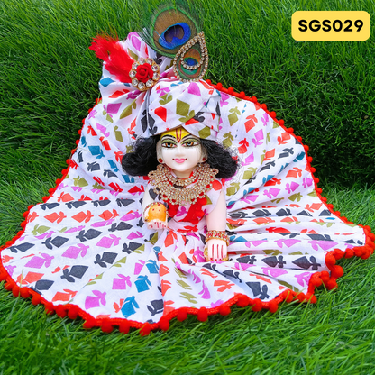 🌿 White printed pure cotton Laddu Gopal Dress with matching Pagdi – SGS029🌿