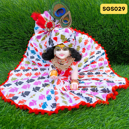 🌿 White printed pure cotton Laddu Gopal Dress with matching Pagdi – SGS029🌿