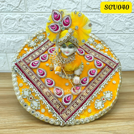 Yellow Velvet Laddu Gopal Dress with matching pagdi | SGV040
