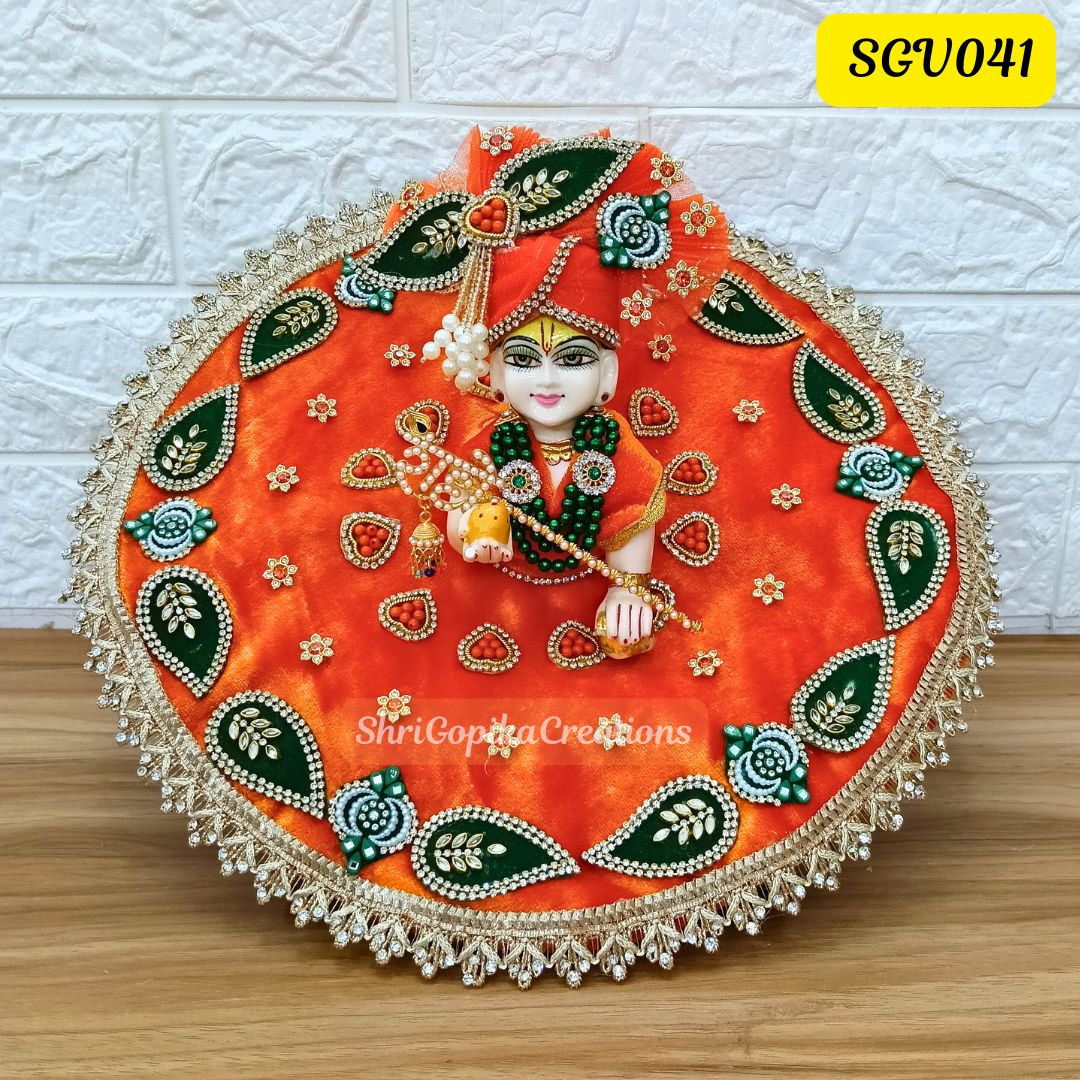 Orange Velvet Laddu Gopal Dress with matching pagdi | SGV041