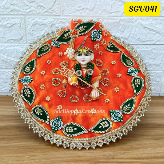 Orange Velvet Laddu Gopal Dress with matching pagdi | SGV041