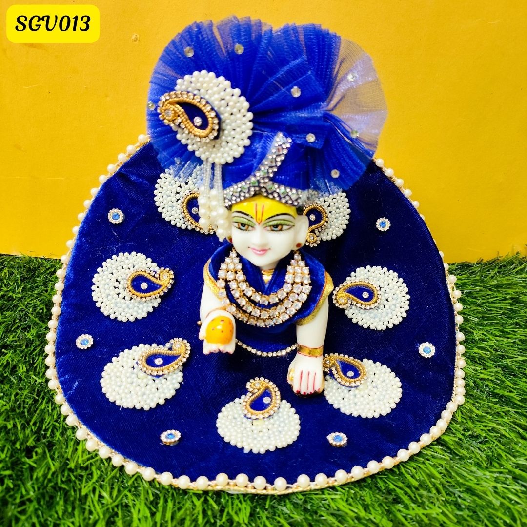 Royal Blue Velvet Outfit for Laddu Gopal with Stone Embellishments | SGV013