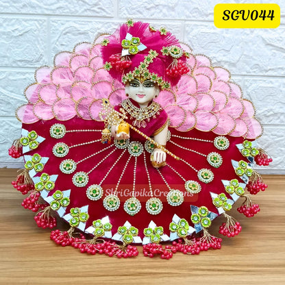 Hot Pink Velvet Laddu Gopal Leaf Dress with Matching Pagdi | SGV044