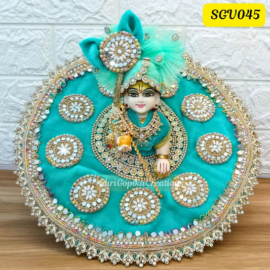 Sea Green Velvet Laddu Gopal Dress with Matching Pagdi | SGV045