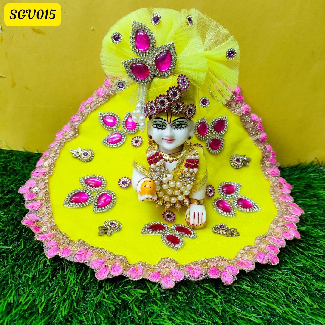 Yellow Velvet Outfit for Laddu Gopal with Stone Embellishments | SGV015