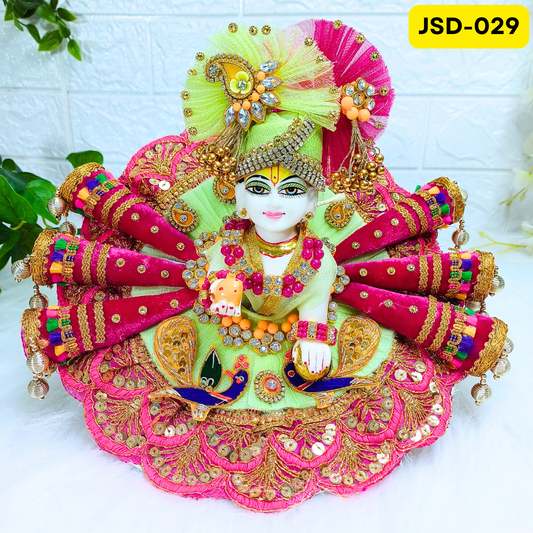Janmashtami Special Heavily decorated Laddu Gopal Poshak in Green and Rani with Matching Pagdi | JSD029