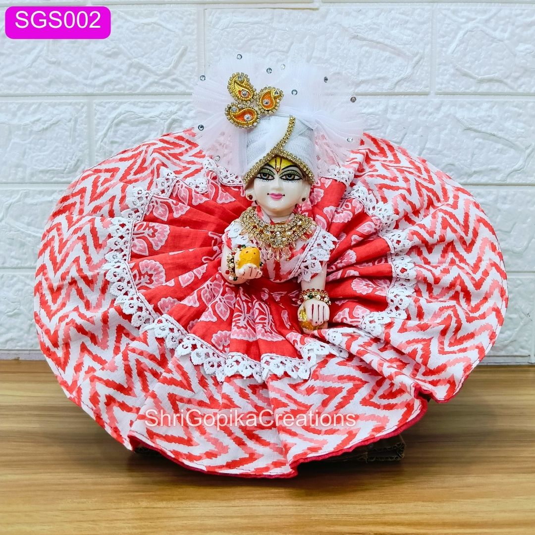 🍃 Rustic Orange Floral cotton Laddu Gopal ji Dress with matching Pagdi || SGS002🍃