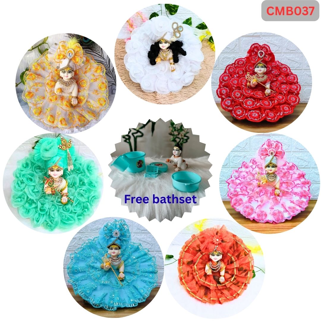 Fancy Laddu Gopal Poshak Daily Wear Weekly Combo with Free Bathset || CMB037