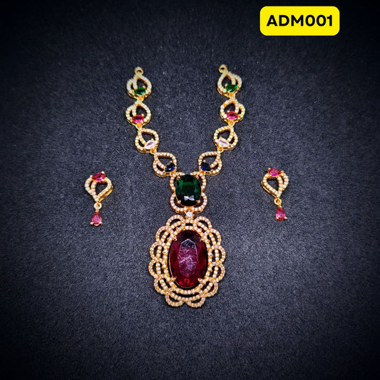 Big Stone Multi-coloured AD Mala with Matching Earrings | ADM001