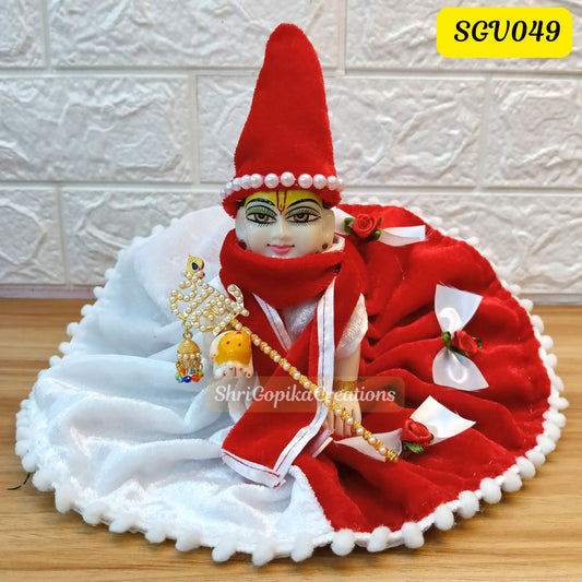 Christmas Theme Red and White Velvet Laddu Gopal Outfit with Matching Cap | Christmas Special | SGV049