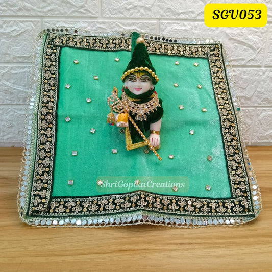Sea Green Velvet Laddu Gopal Outfit with matching cap and scarf | SGV053