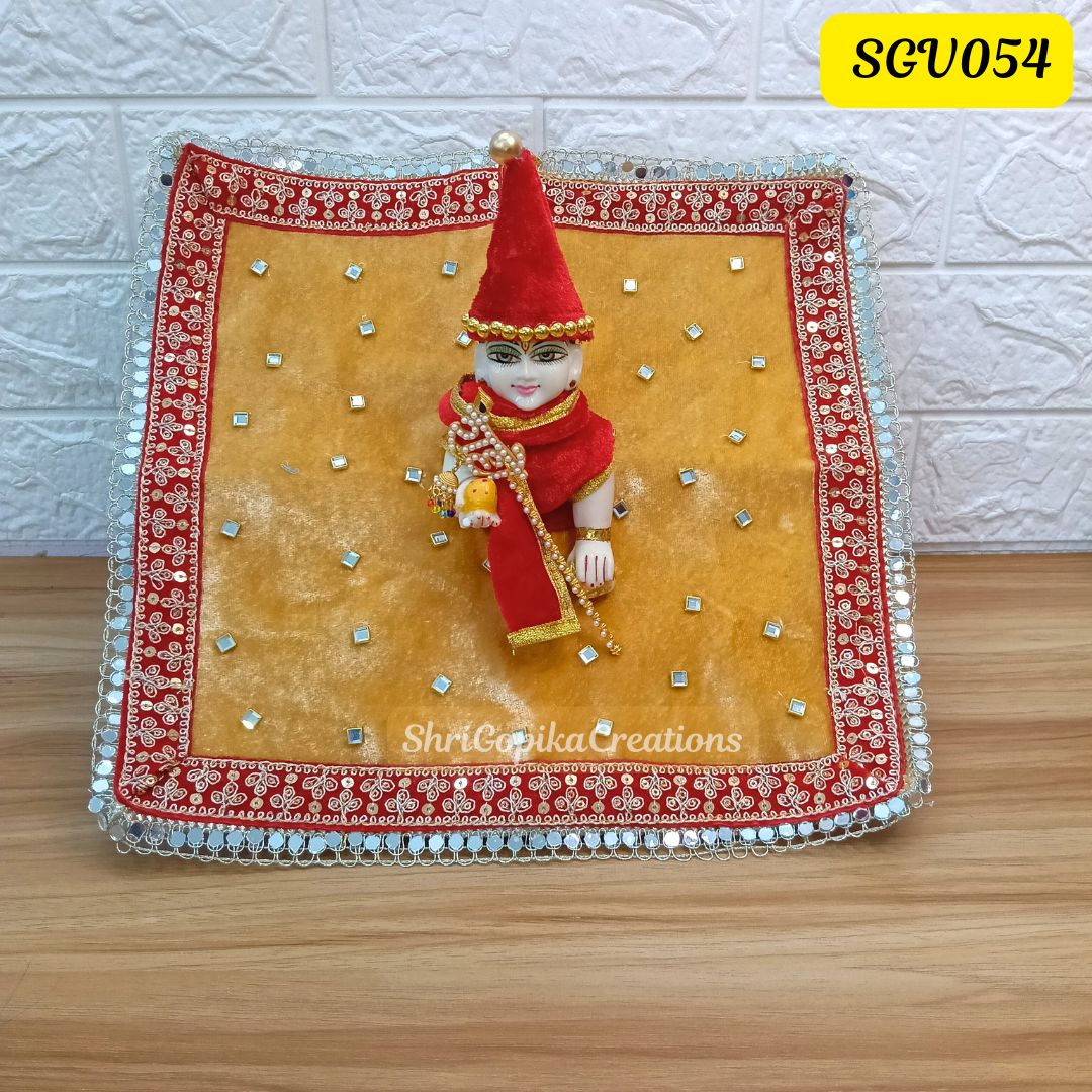 Makar sankranti special Yellow Velvet Laddu Gopal Outfit with matching cap and scarf | SGV054