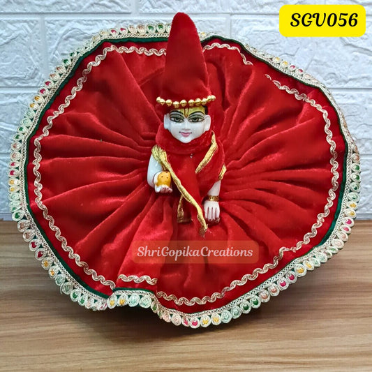 Velvet Winter Special RED Laddu Gopal Outfit with matching Cap and Scarf | SGV056
