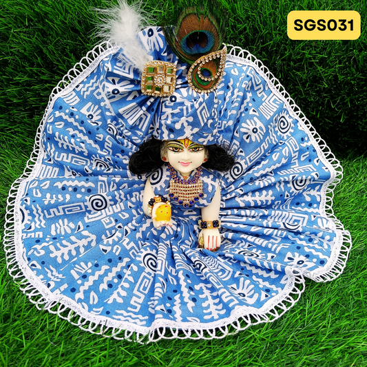 🌿 Blue printed pure cotton Laddu Gopal Dress with matching Pagdi – SGS031🌿