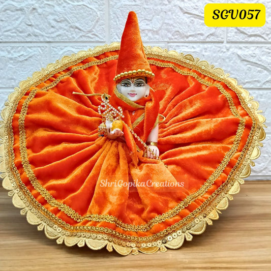 Velvet Winter Special Orange Laddu Gopal Outfit with matching Cap and Scarf | SGV057