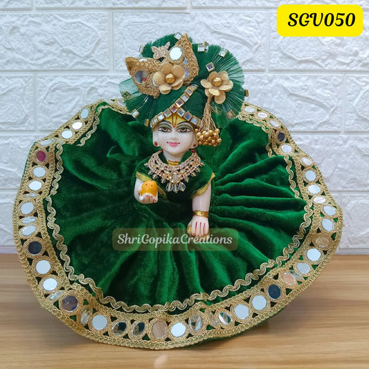 Winter Special Bottle Green Velvet Laddu Gopal Outfit with matching Cap and Scarf | SGV050