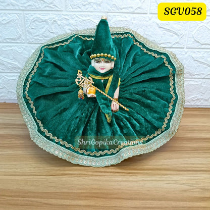 Velvet Winter Special Rama green Laddu Gopal Outfit with matching Cap and Scarf | SGV058