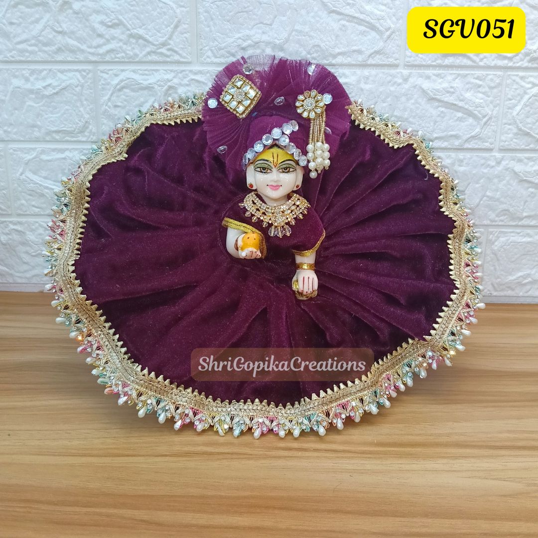 Winter Special Wine Velvet Laddu Gopal Outfit with matching Cap and Scarf | SGV051