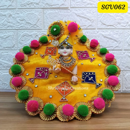 Makar Sankrati Special Yellow Velvet Laddu Gopal Dress with Matching Pagdi | SGV062