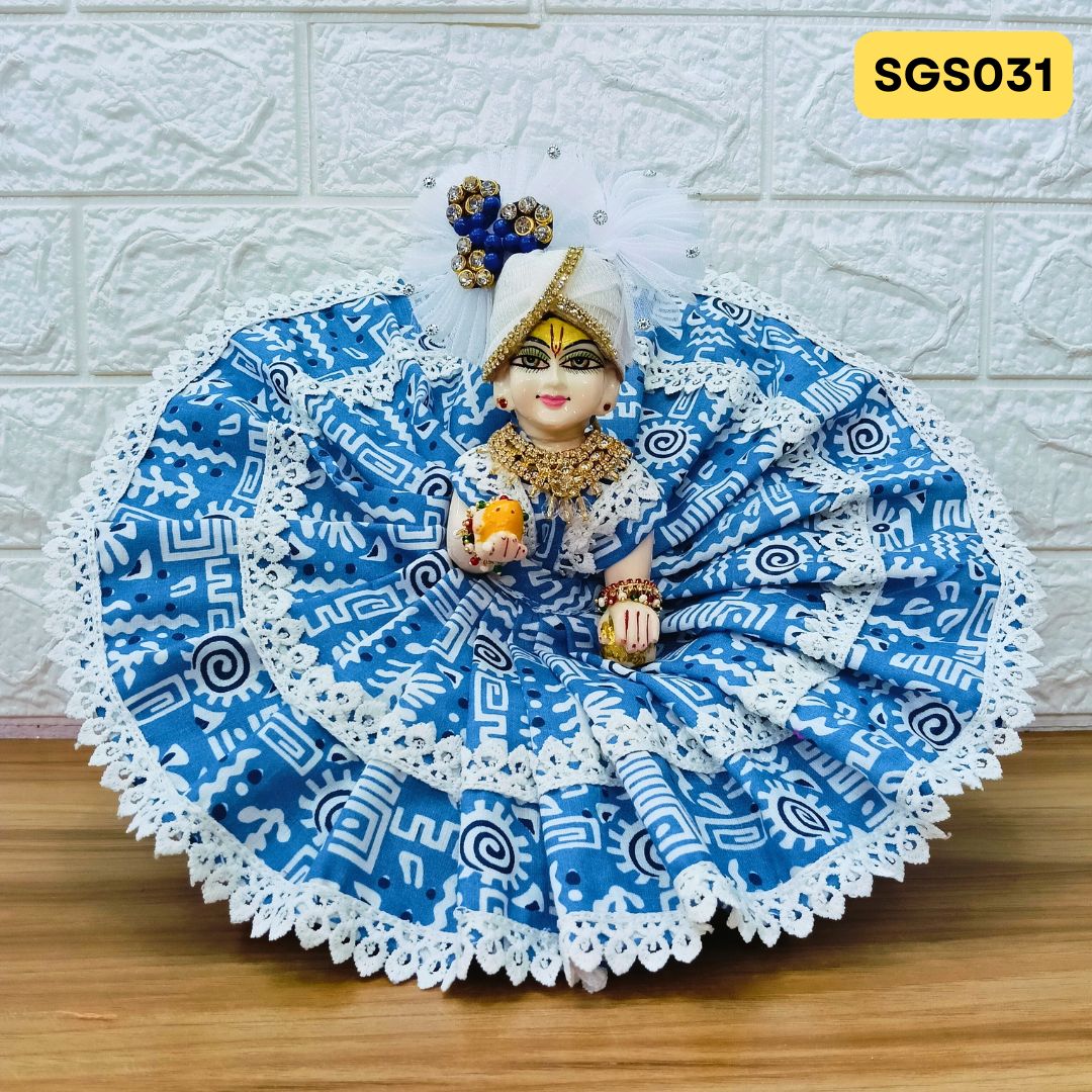 🌿 Blue printed pure cotton Laddu Gopal Dress with matching Pagdi – SGS031🌿