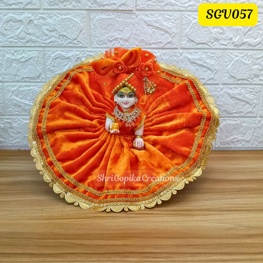 Velvet Winter Special Orange Laddu Gopal Outfit with matching Cap and Scarf | SGV057