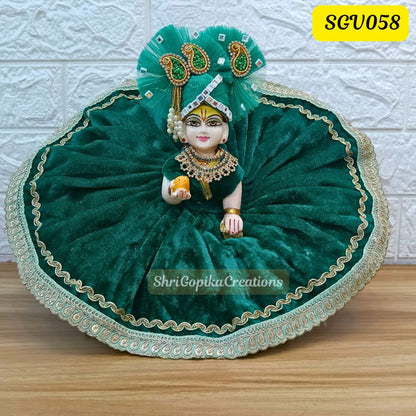 Velvet Winter Special Rama green Laddu Gopal Outfit with matching Cap and Scarf | SGV058