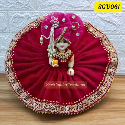 Velvet Winter Special Rani Pink Laddu Gopal Outfit with Matching Cap and Scarf | SGV061
