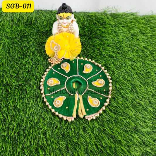 Green Laddu Gopal Dress with Contrast Yellow Pagdi | SGB011