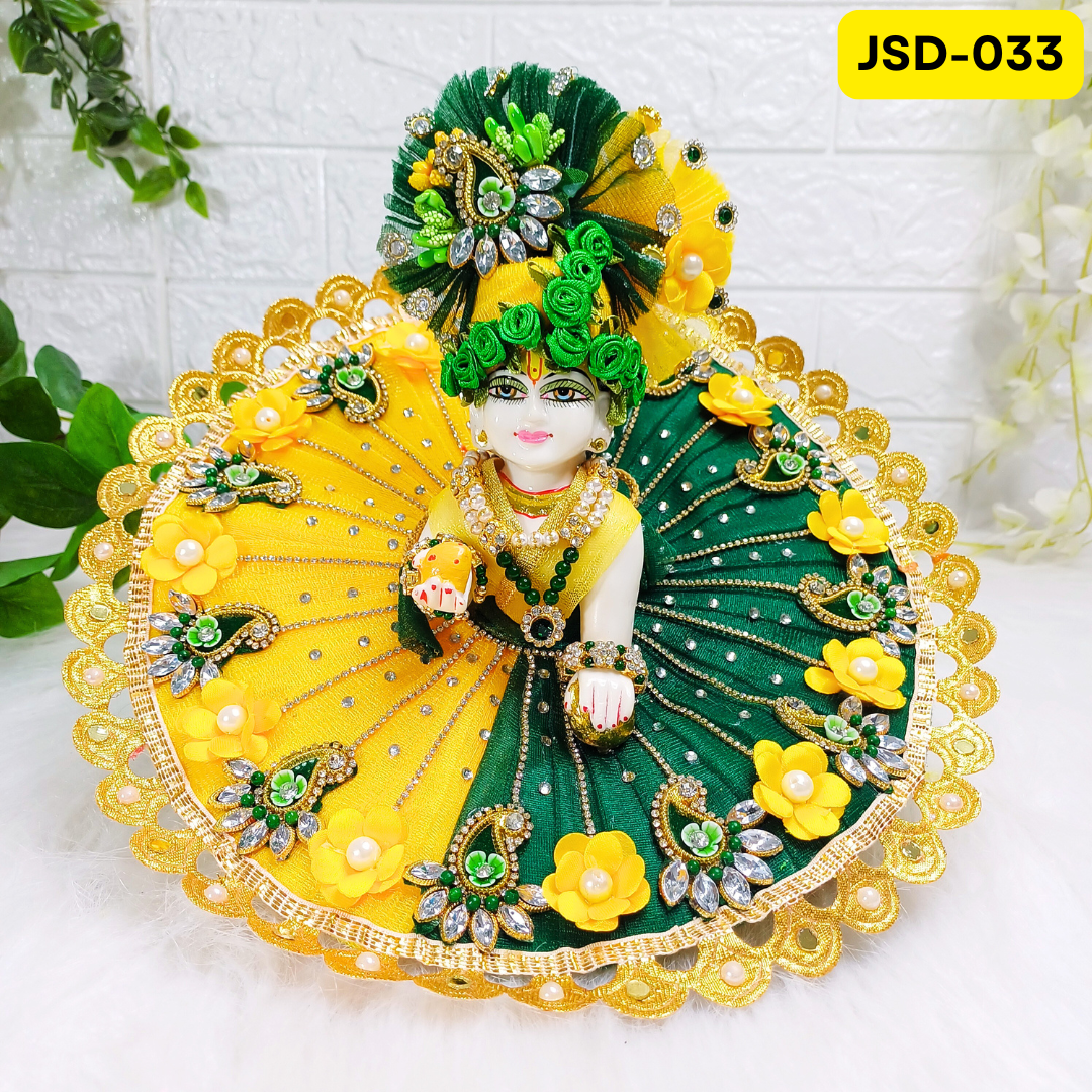 Janmashtami Special Laddu Gopal Poshak in Green and Yellow color with Matching Pagdi | JSD033