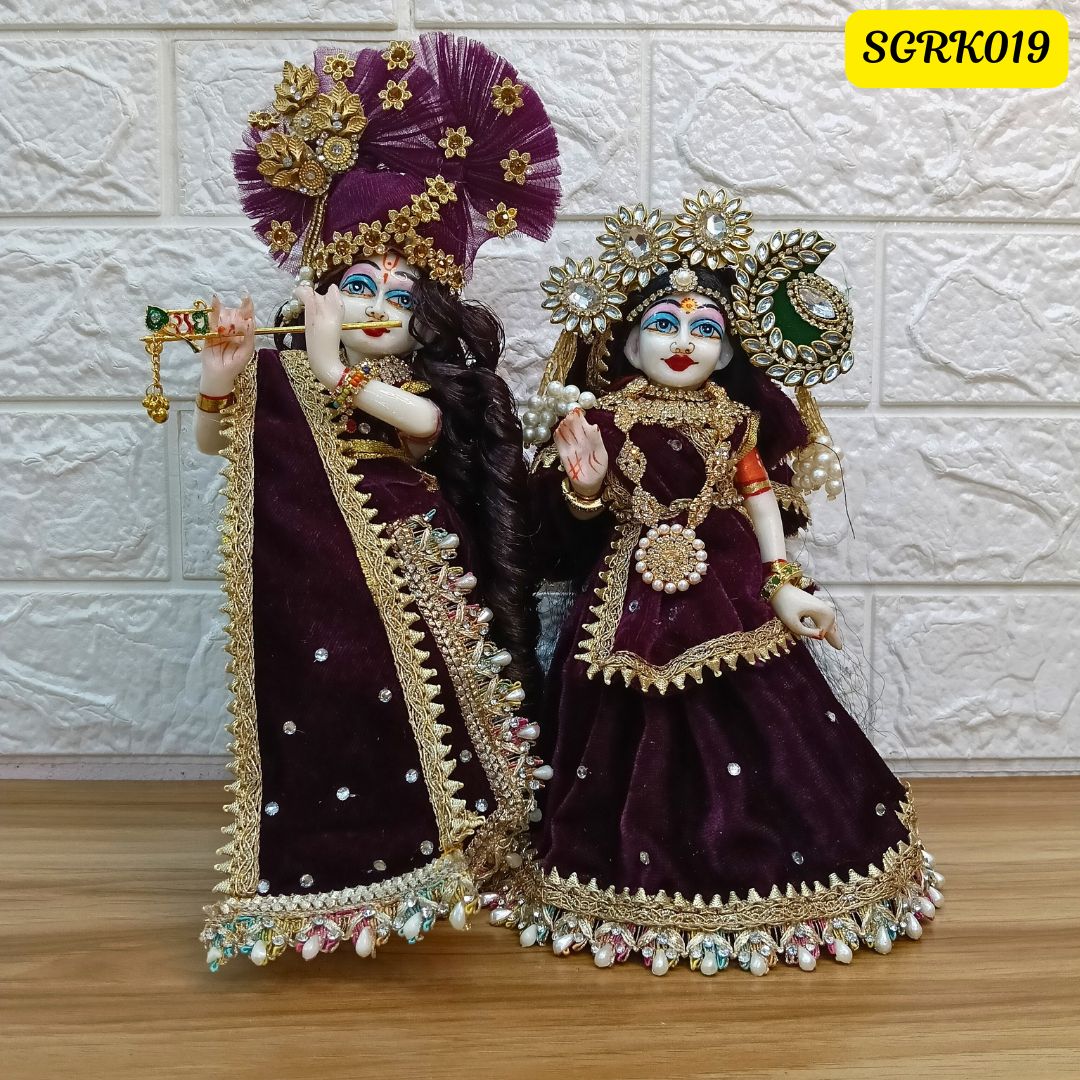 Wine Velvet Designer Radha Krishna Outfit | SGRK019