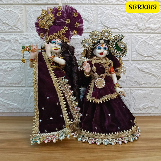 Wine Velvet Designer Radha Krishna Outfit | SGRK019