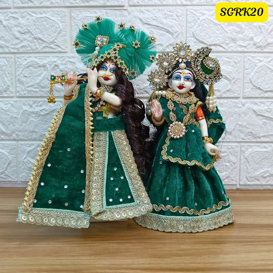 Rama Green Velvet Designer Radha Krishna Outfit | SGRK020