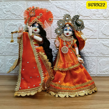 Orange Velvet Designer Radha Krishna Outfit | SGRK022