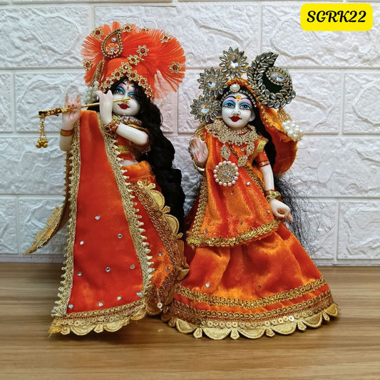 Orange Velvet Designer Radha Krishna Outfit | SGRK022