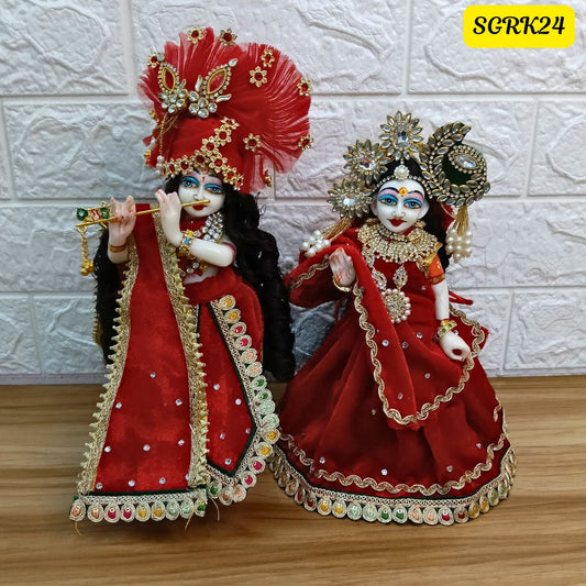 Red Velvet Designer Radha Krishna Outfit | SGRK024