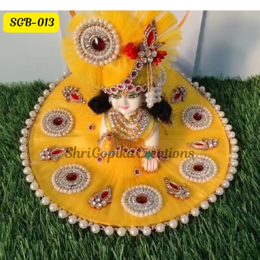 Yellow Laddu Gopal Dress with Red Stone and Matching Pagdi | SGB013