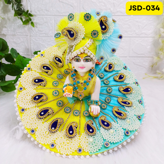 Janmashtami Special Laddu Gopal Poshak in Blue and Yellow Color with Matching Pagdi | JSD034