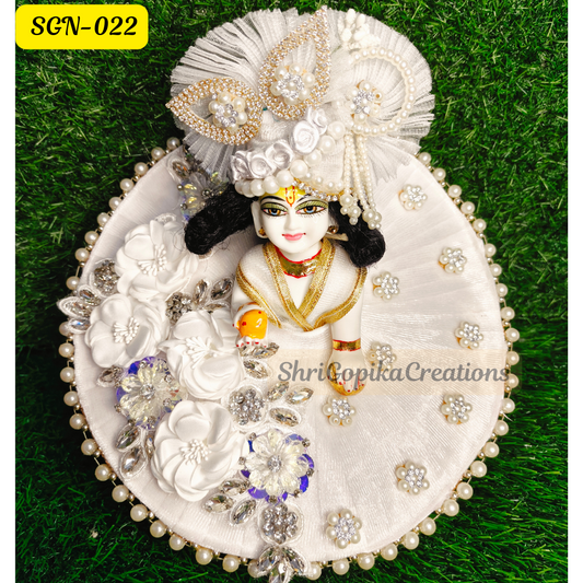 Unique Designer Laddu Gopal Dress in White with Matching Pagdi  | SGN022