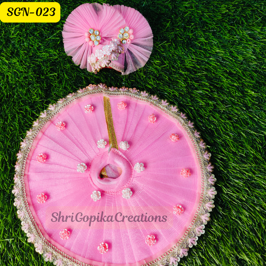 Pink Laddu Gopal Dress with Floral Embellishments and  Matching Pagdi | SGN023