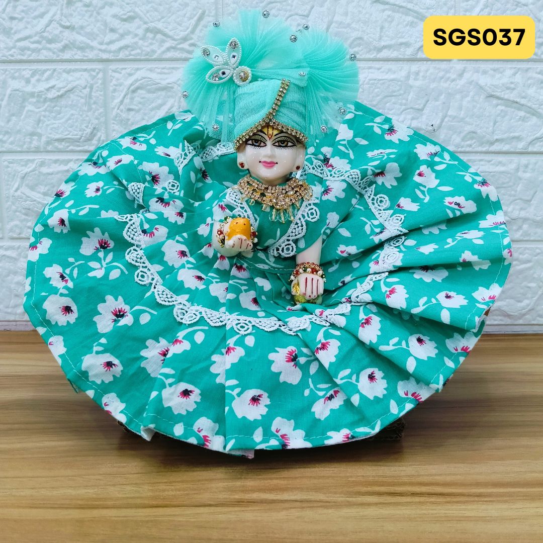 🌿 Green printed cotton Laddu Gopal Dress with matching Pagdi – SGS037🌿