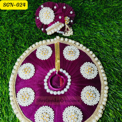 Elegant Wine Laddu Gopal Dress with Pearl Accents and Matching Pagdi | SGN024