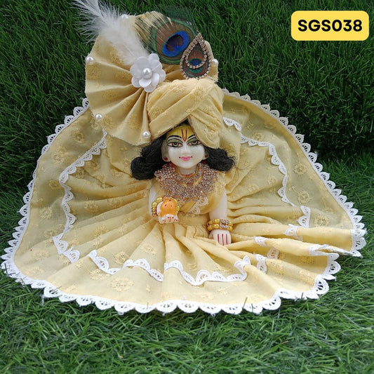 🌿 Light yellow chicken pure cotton Laddu Gopal Dress with matching Pagdi – SGS038🌿