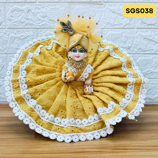 🌿 Light yellow chicken pure cotton Laddu Gopal Dress with matching Pagdi – SGS038🌿