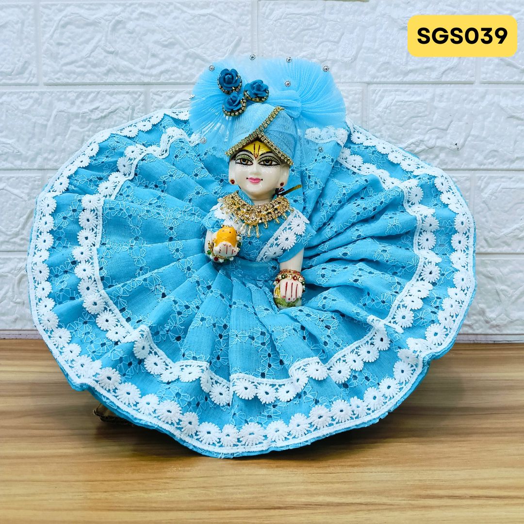 🌿 Sky Blue chicken pure cotton Laddu Gopal Dress with matching Pagdi – SGS039🌿