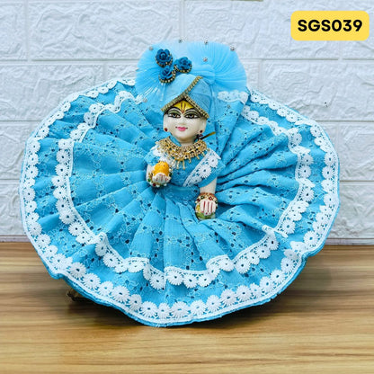 🌿 Sky Blue chicken pure cotton Laddu Gopal Dress with matching Pagdi – SGS039🌿