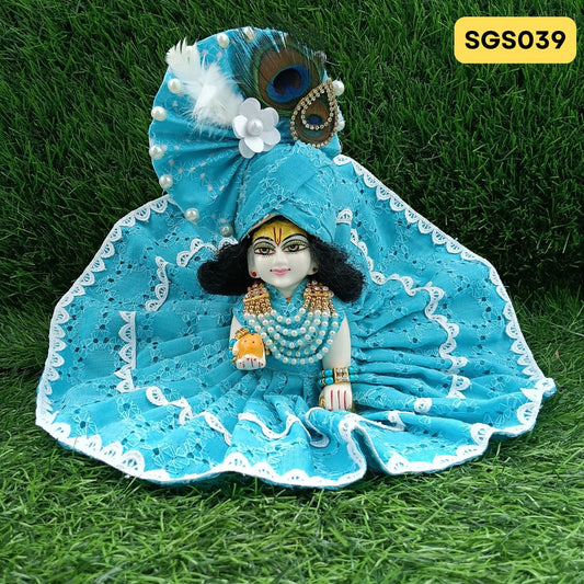🌿 Sky Blue chicken pure cotton Laddu Gopal Dress with matching Pagdi – SGS039🌿