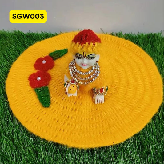 Yellow Woolen Laddu Gopal Dress with Floral Design | SGW003