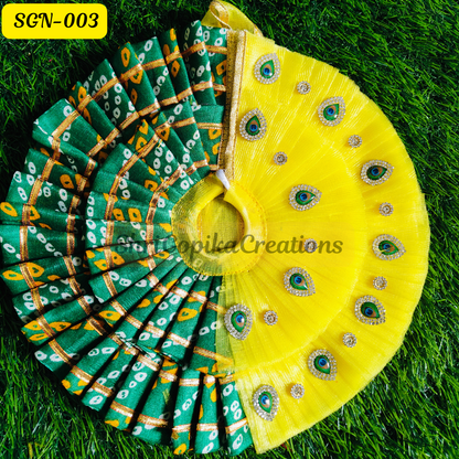 Half and half Green and Yellow Jaipuri Dress with Matching Pagdi | SGN003